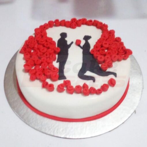 Romantic Couple with Roses Anniversary Cake